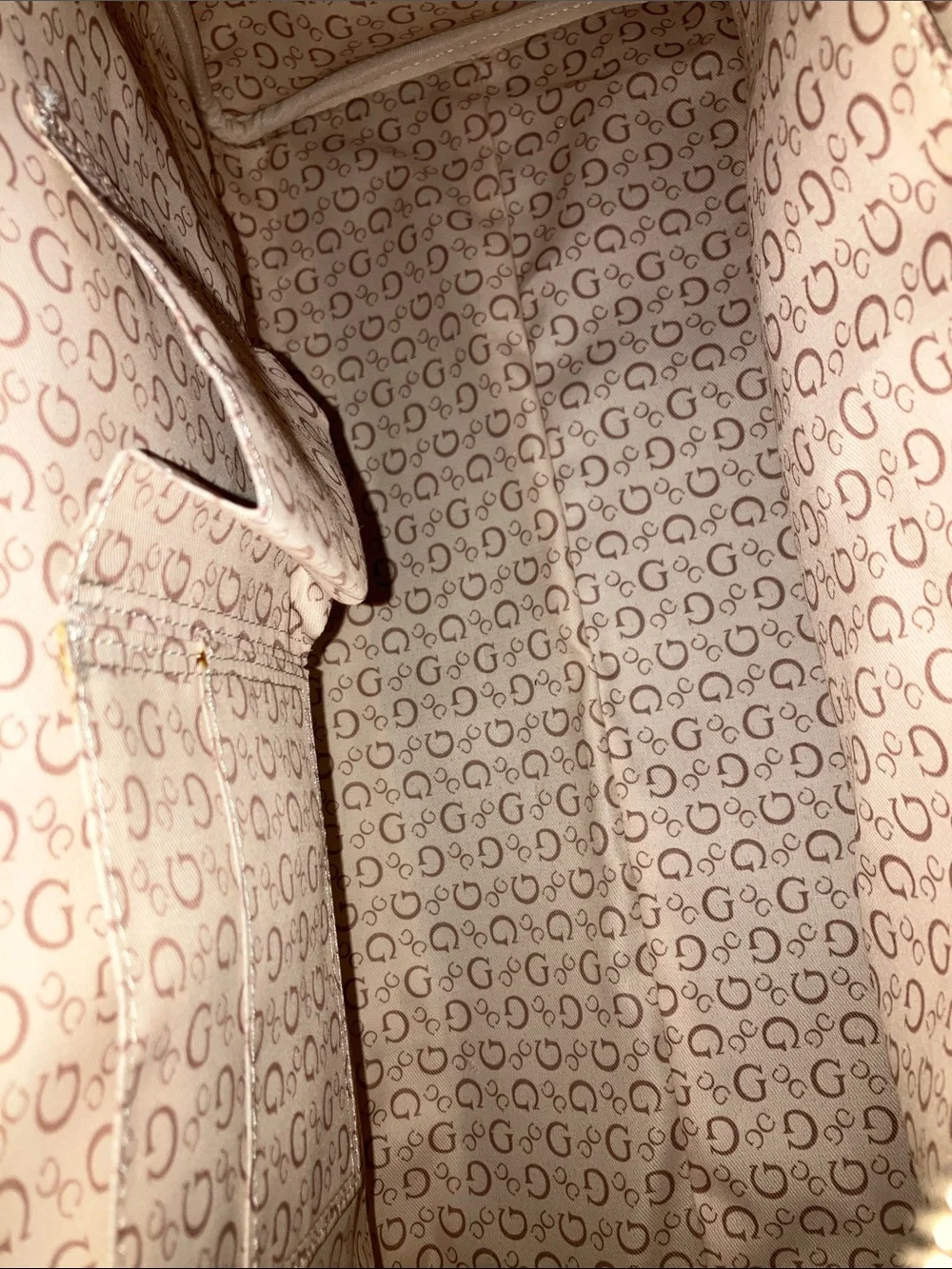 GUESS Tan and Brown Logo Duffel Bag